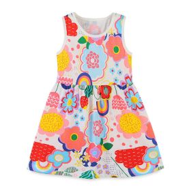 Baby Girl Cartoon Print Pattern Sleeveless Cute Dress In Summer (Color: White, Size/Age: 90 (12-24M))