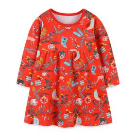 Baby Girl Floral Graphic Long Sleeve A-Line Design Loose Christmas Dress (Color: Red, Size/Age: 100 (2-3Y))