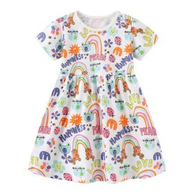 Baby Girl Cartoon Graphic Short Sleeve Summer Fashion Dress (Color: White, Size/Age: 130 (7-8Y))