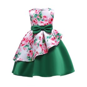 Baby Girl Floral Pattern Bow Tie Princess Tutu Dress Formal Dress (Color: green, Size/Age: 130 (7-8Y))