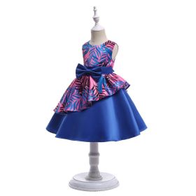 Baby Girl Floral Pattern Bow Tie Princess Tutu Dress Formal Dress (Color: Blue, Size/Age: 140 (8-10Y))