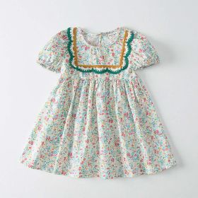 Baby Girl Solid Color Embroidered Design Doll-Neck Dress (Color: green, Size/Age: 120 (5-7Y))