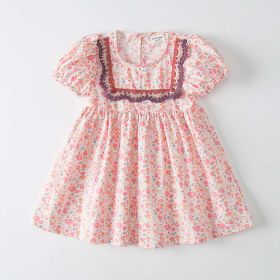 Baby Girl Solid Color Embroidered Design Doll-Neck Dress (Color: pink, Size/Age: 110 (3-5Y))