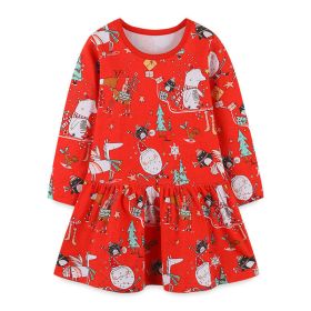 Baby Girl Cartoon Print Pattern Christmas Loose Long Dress (Color: Red, Size/Age: 90 (12-24M))