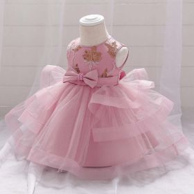 Baby Girl Sequins Patched Design Sleeveless Tutu Style Baptism Birthday Dress (Color: pink, Size/Age: 73 (6-9M))