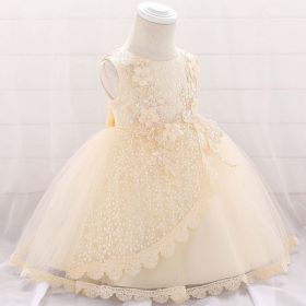 Baby Girl Floral Embroidered Pattern Full Moon Christening Sequins Tutu Dress (Color: yellow, Size/Age: 73 (6-9M))