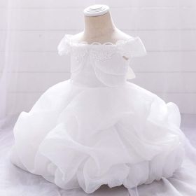 Baby Girl Solid Color One Shoulder Design Tutu Formal Dress Baptism Birthday Dress (Color: White, Size/Age: 120 (5-7Y))