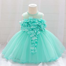 Baby Girl Petal Patched Design Sleeveless Full Moon Christening Mesh Dress (Color: green, Size/Age: 90 (12-24M))