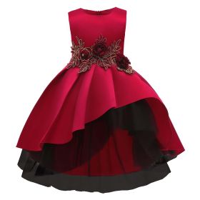 Baby Girl Flower Pattern Show Dress Birthday Party Formal Dress (Color: Red, Size/Age: 140 (8-10Y))