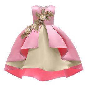 Baby Girl Flower Embroidered Pattern Vest Formal Dress Birthday Dress (Color: pink, Size/Age: 130 (7-8Y))