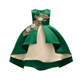 Baby Girl Flower Embroidered Pattern Vest Formal Dress Birthday Dress (Color: green, Size/Age: 110 (3-5Y))