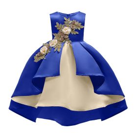 Baby Girl Flower Embroidered Pattern Vest Formal Dress Birthday Dress (Color: Blue, Size/Age: 100 (2-3Y))