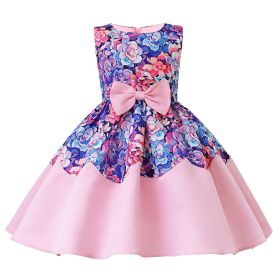 Baby Girl Flower Graphic Bow Patched Design Princess Screen Dress (Color: Purple, Size/Age: 100 (2-3Y))