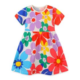 Baby Girl All Over Floral Pattern Crewneck Short Sleeve Dress (Color: Red, Size/Age: 90 (12-24M))