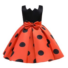 Baby Girl Polka Dot Graphic Sleeveless Performance Evening Dress (Color: Orange, Size/Age: 140 (8-10Y))