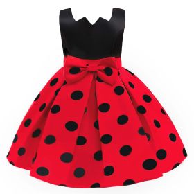 Baby Girl Polka Dot Graphic Sleeveless Performance Evening Dress (Color: Red, Size/Age: 140 (8-10Y))