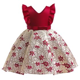 Baby Girl Flower Embroidered Design Quality Formal Party Dress (Color: Red, Size/Age: 150 (10-12Y))