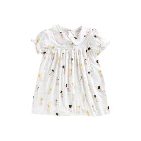 Baby Girl Cartoon Print Pattern Doll Neck Princess Dress (Color: White, Size/Age: 120 (5-7Y))