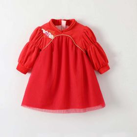 Baby Girl Autumn/Winter Weekend Dress Skirt Warm Velvet Children's Clothing (Color: pink, Size/Age: 100 (2-3Y))