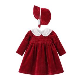 Baby Girl Autumn/Winter Weekend Dress Skirt Warm Velvet Children's Clothing (Color: Red, Size/Age: 90 (12-24M))