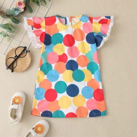 Baby Colorful Polka Dot Pattern Butterfly Sleeves Cute Dress (Color: pink, Size/Age: 100 (2-3Y))