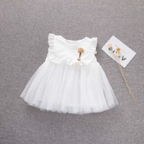 Baby Girl Solid Color Mesh Patchwork Design Sleeveless Patched Mesh Dress (Color: White, Size/Age: 100 (2-3Y))