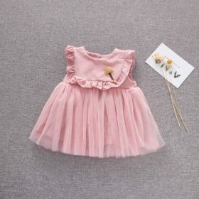 Baby Girl Solid Color Mesh Patchwork Design Sleeveless Patched Mesh Dress (Color: pink, Size/Age: 80 (9-12M))