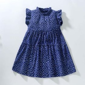 Baby Girl Ditsy Flower Graphic Sleeveless Loose Princess Dress (Color: Blue, Size/Age: 130 (7-8Y))