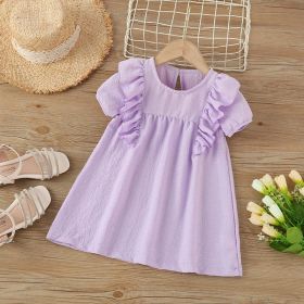 Baby Solid Color Ruffle Design Simple Style Summer Dress (Color: Purple, Size/Age: 90 (12-24M))