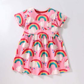 Baby Girl Rainbow Graphic Short Sleeve Round Neck Dress (Color: pink, Size/Age: 130 (7-8Y))