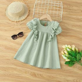 Baby Solid Color Ruffle Design Simple Style Summer Dress (Color: green, Size/Age: 90 (12-24M))