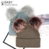 New Warm Knitted 0-3Y Baby's Hat Cute Double Fur Pompon Beanies Thick Double Layer Cap Faux Pompom Hat