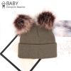 New Warm Knitted 0-3Y Baby's Hat Cute Double Fur Pompon Beanies Thick Double Layer Cap Faux Pompom Hat